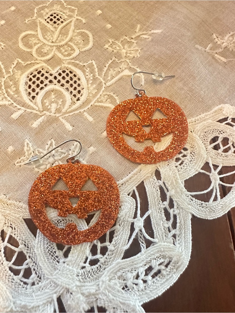 Halloween Jack O Lantern Glitter Pumpkin Dangle Earrings